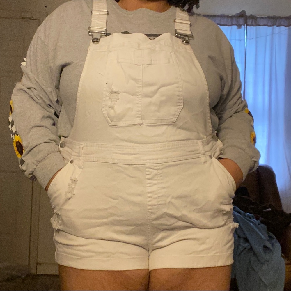 White Denim Overall Shorts